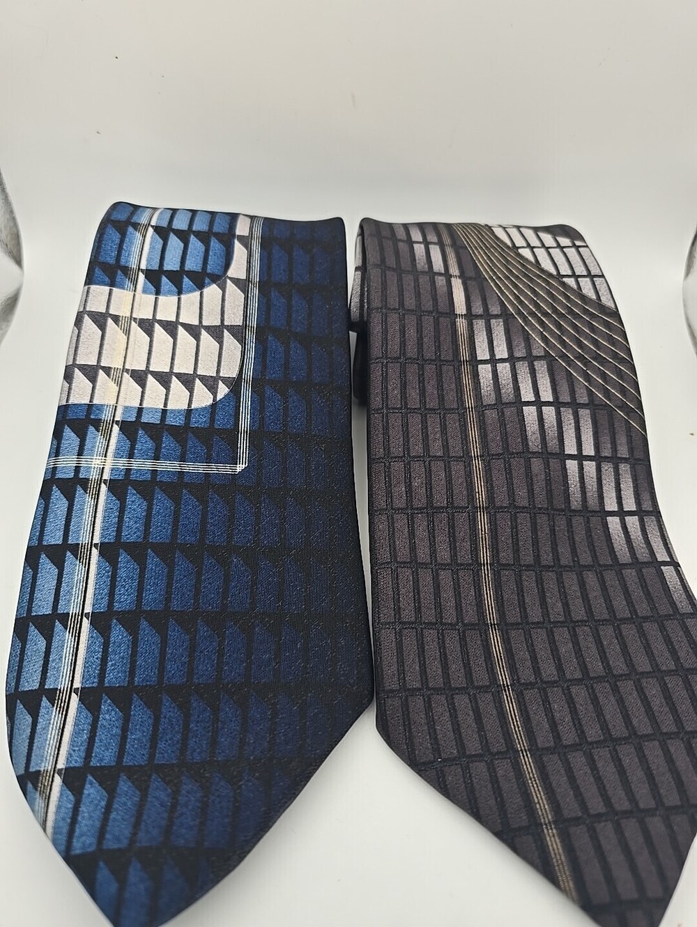 Lot Of 2 Urban Mode Mens Necktie Tie White Black Blue Grey Geometrical Print